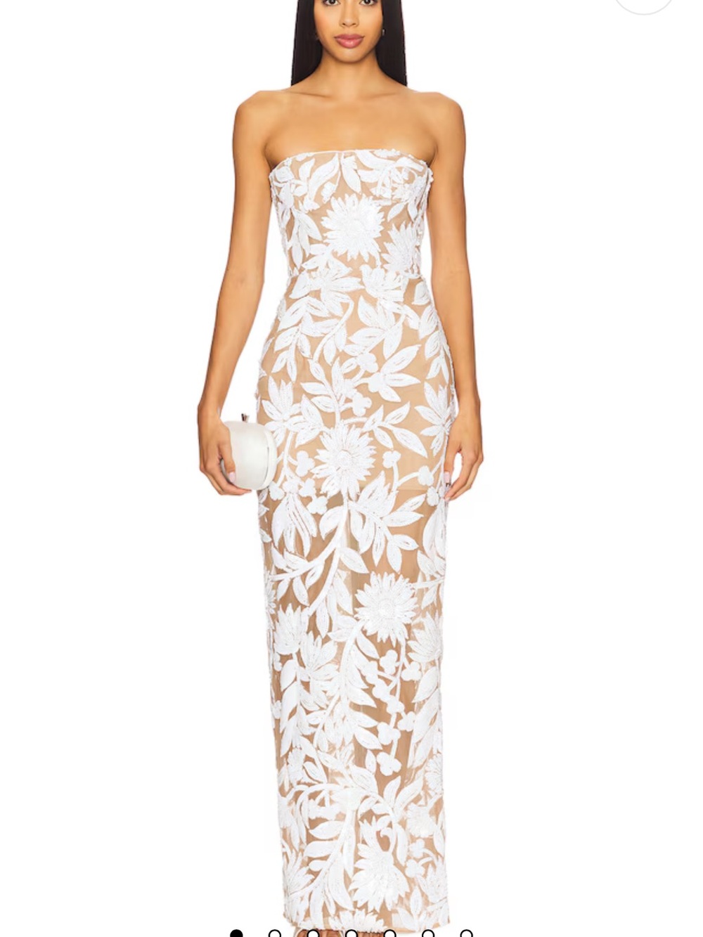 Bronx & Banco Strapless White Lace Floral Maxi Dress